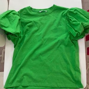 Zara green puff sleeve T-shirt size medium